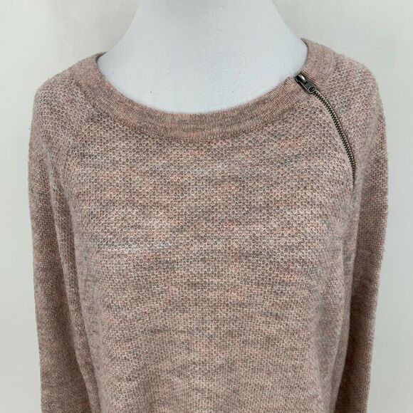 Abercrombie & Fitch Marled Knit Sweater Womens L Large Pink Gray Zip Shoulder - Picture 3 of 12